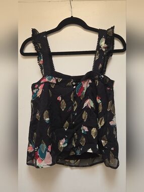 Sezane Size 36 Abby Blouse Top Grande Fleur Noir